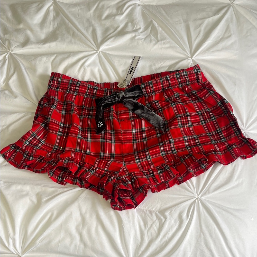 Pink Red Plaid Ruffle Shorts